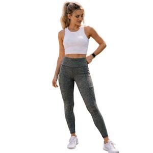 Aerie Chill Play Move Leggings Green Gray Space Dye High Rise Pockets Large